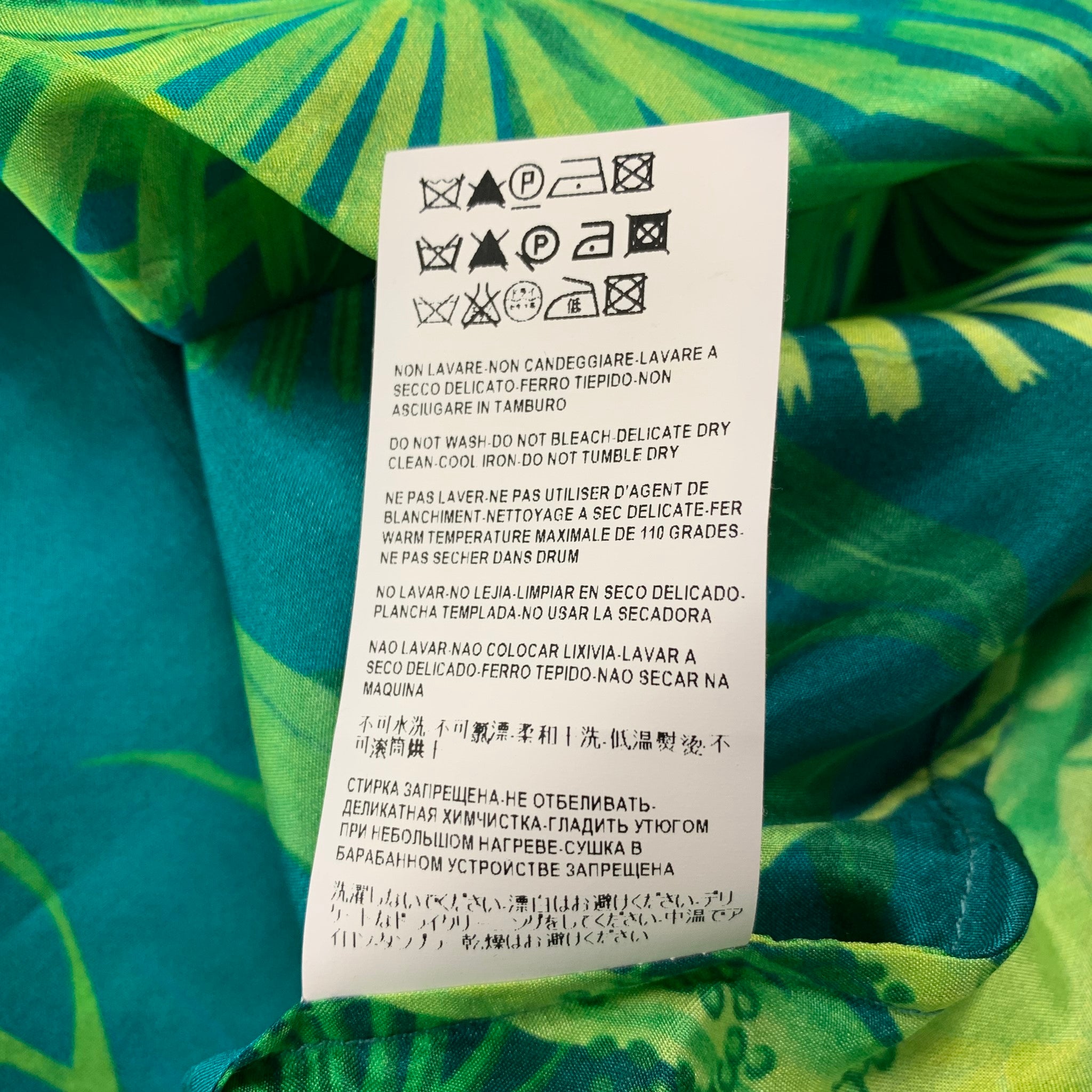 VERSUS by GIANNI VERSACE Size 36 Blue Green Leaves Silk Long