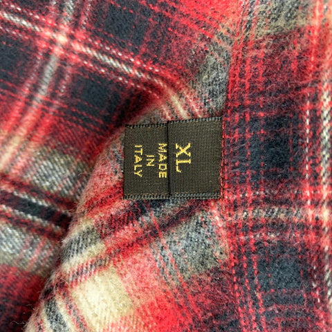 LOUIS VUITTON Size XL Red Black Plaid Cotton Button Up Long Sleeve Shirt
