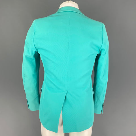 GUCCI by Tom Ford Size 36 Regular Aqua Textured Cotton Notch Lapel Sport Coat