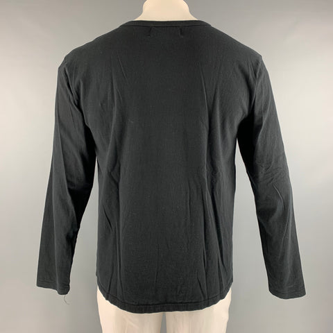 BIANCA CHANDON Size L Black Blue Cotton Long Sleeve T-shirt