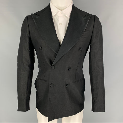 SUIT SUPPLY Taille 34 Manteau de sport à double boutonnage en lin noir
