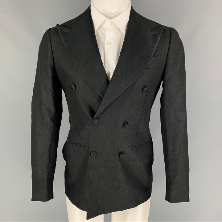 SUIT SUPPLY Size 34 Black Linen Double Breasted Sport Coat