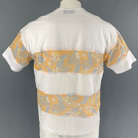 KOLOR Size L White Yellow Mixed Fabrics Cotton Blend Crew-Neck T-shirt