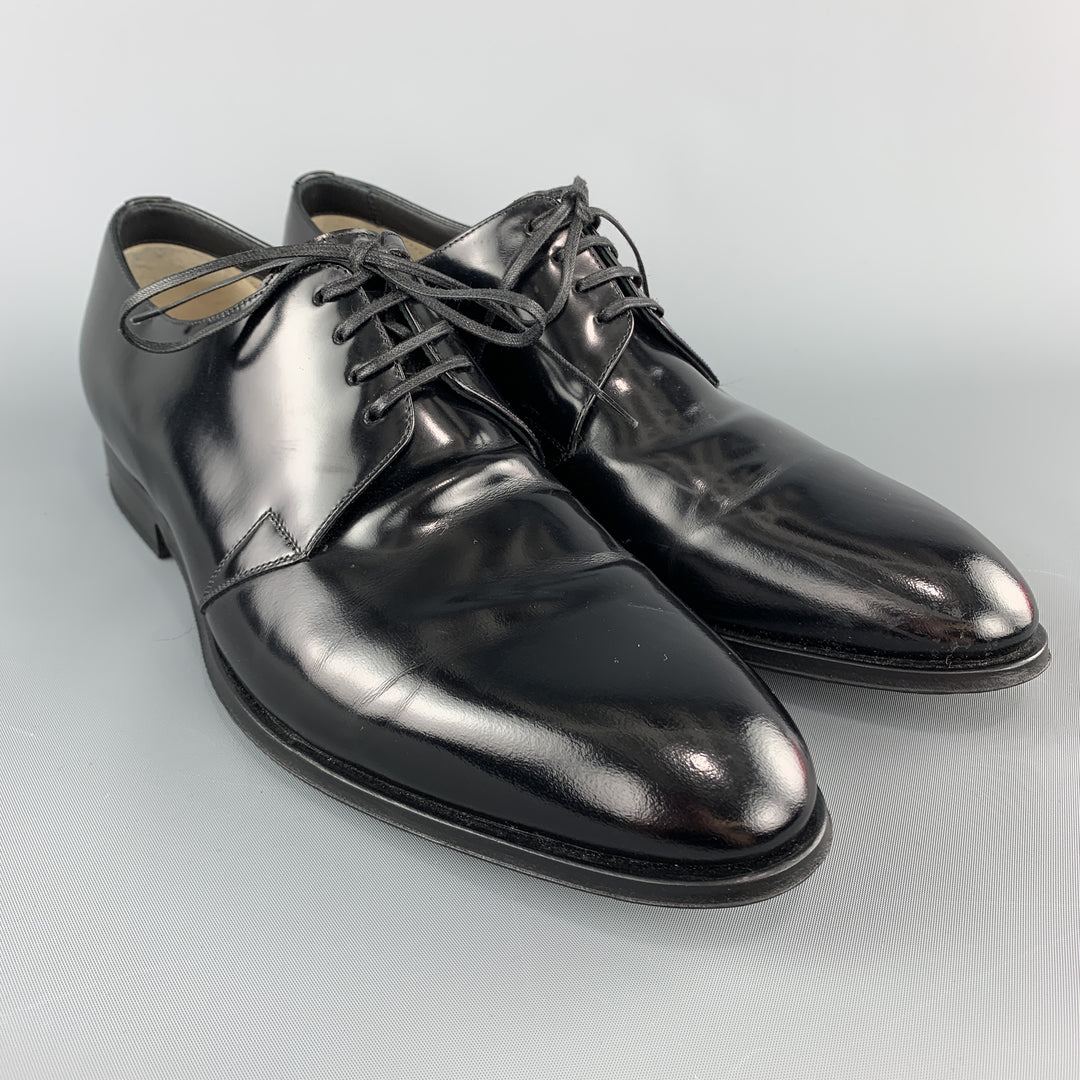 DIOR HOMME Size 8 Black Pointed Leather Lace Up Derby Dress Shoes