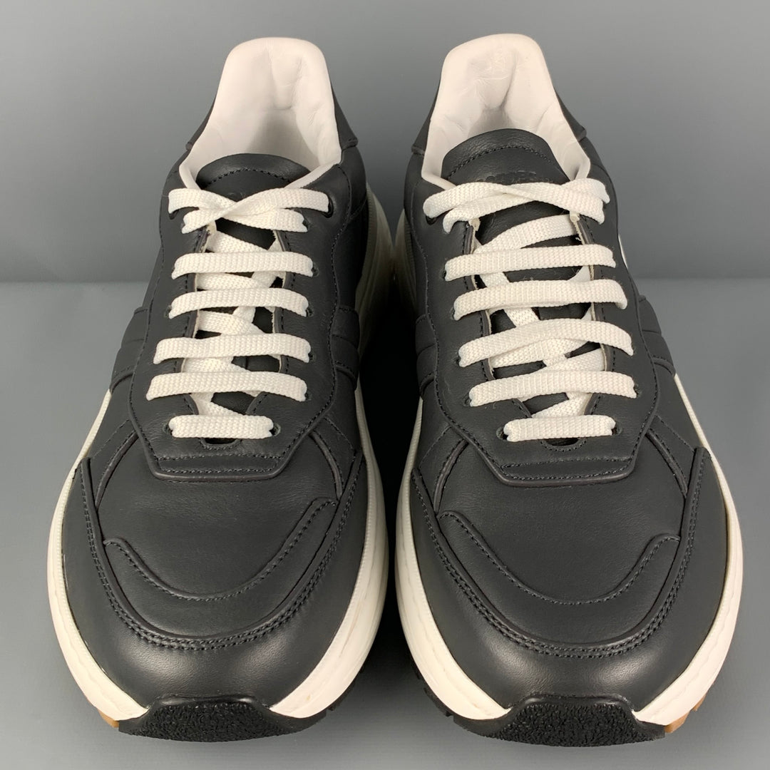 BOTTEGA VENETA Size 8 Charcoal White Leather Low Top Sneakers