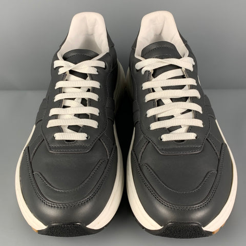 BOTTEGA VENETA Size 8 Charcoal White Leather Low Top Sneakers