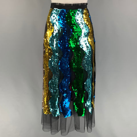GUCCI FW 16 Taille 4 Jupe Maxi en Tulle à Paillettes Serpent Multicolore