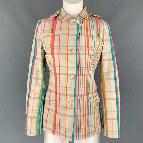 LORO PIANA Size 4  Multi-color Plaid Cotton / Silk Detachable Hood Jacket