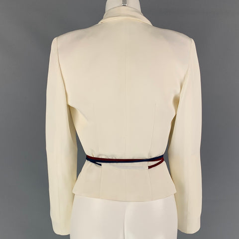OZBEK Veste ceinturée à double boutonnage en acétate crème taille 6
