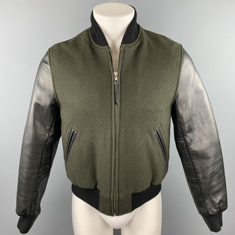 GOLDEN BEAR Size S Olive & Black Mixed Materials Wool Bomber Jacket