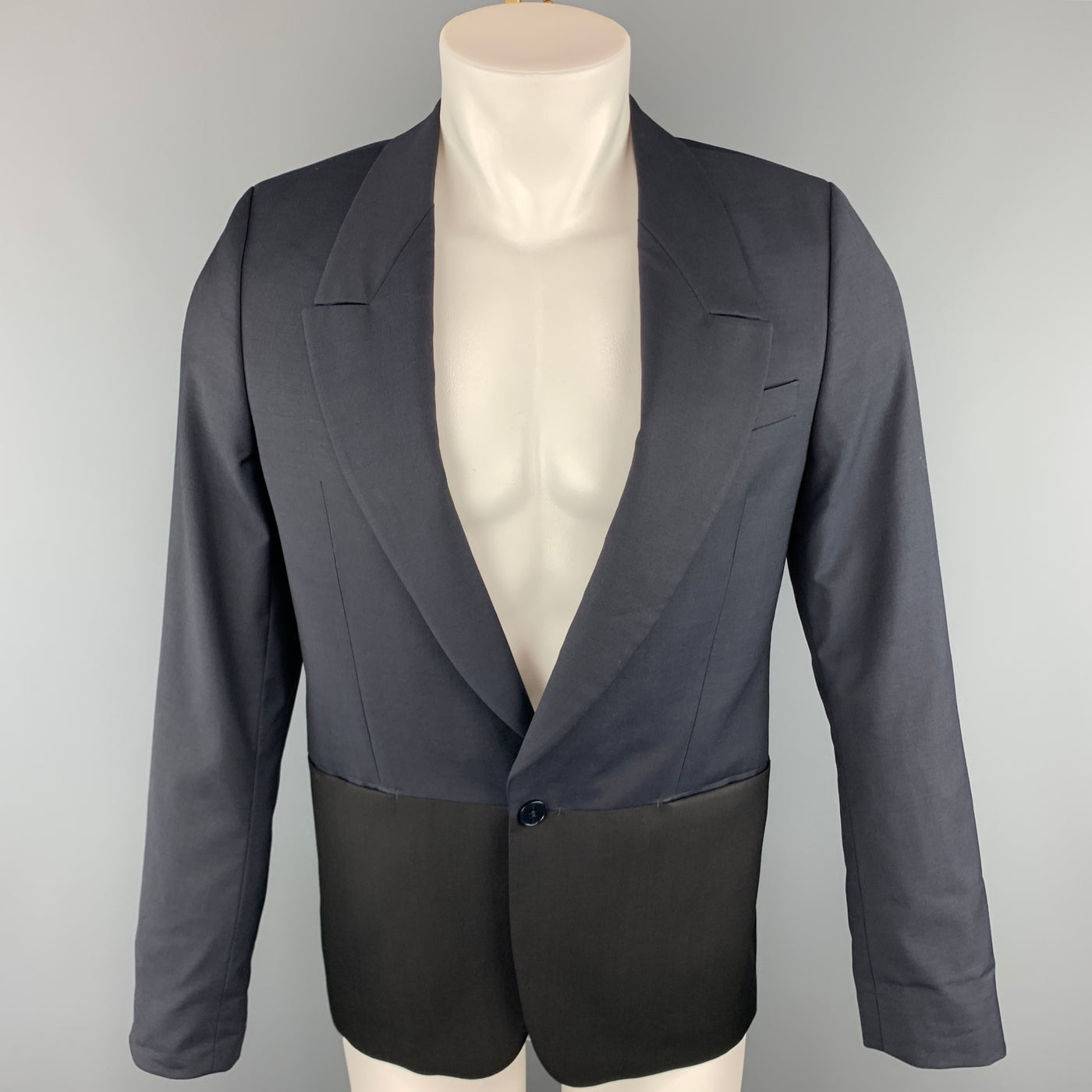 PS by PAUL SMITH Chest Size 36 Two Toned Navy & Black Wool / Mohair Sport Coat