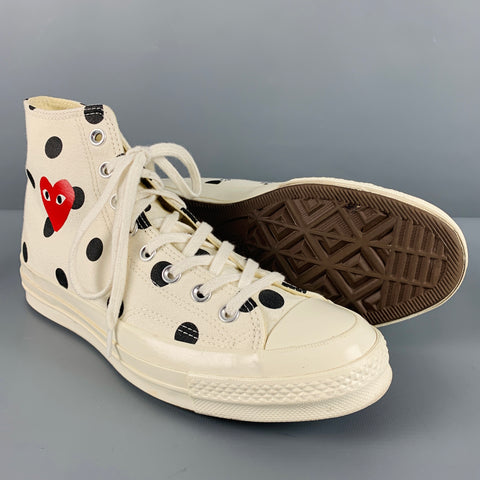 COMME des GARCONS PLAY Size 8.5 White Black Polka Dot Canvas High Top Sneakers