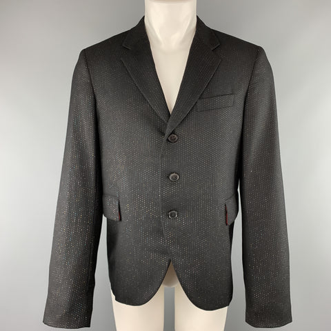 COMME des GARCONS HOMME PLUS Taille L Manteau de sport à revers cranté en laine à rayures métallisées noires