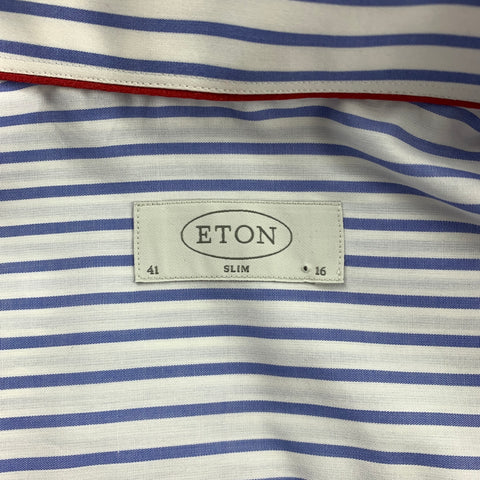 ETON Taille M Chemise à manches longues boutonnée en coton à rayures blanches et bleues