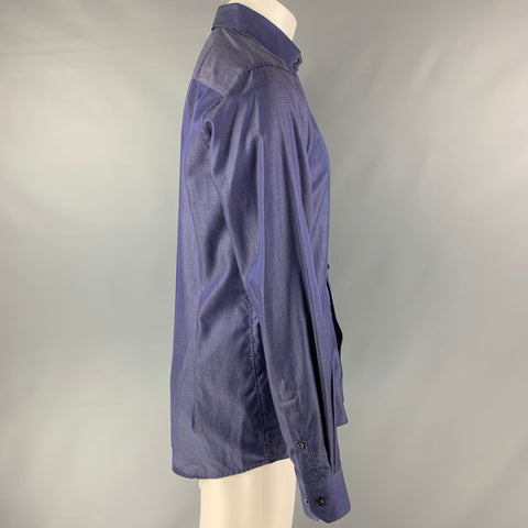 ETON Talla M Camisa de manga larga con botones de algodón de lunares azules y blancos