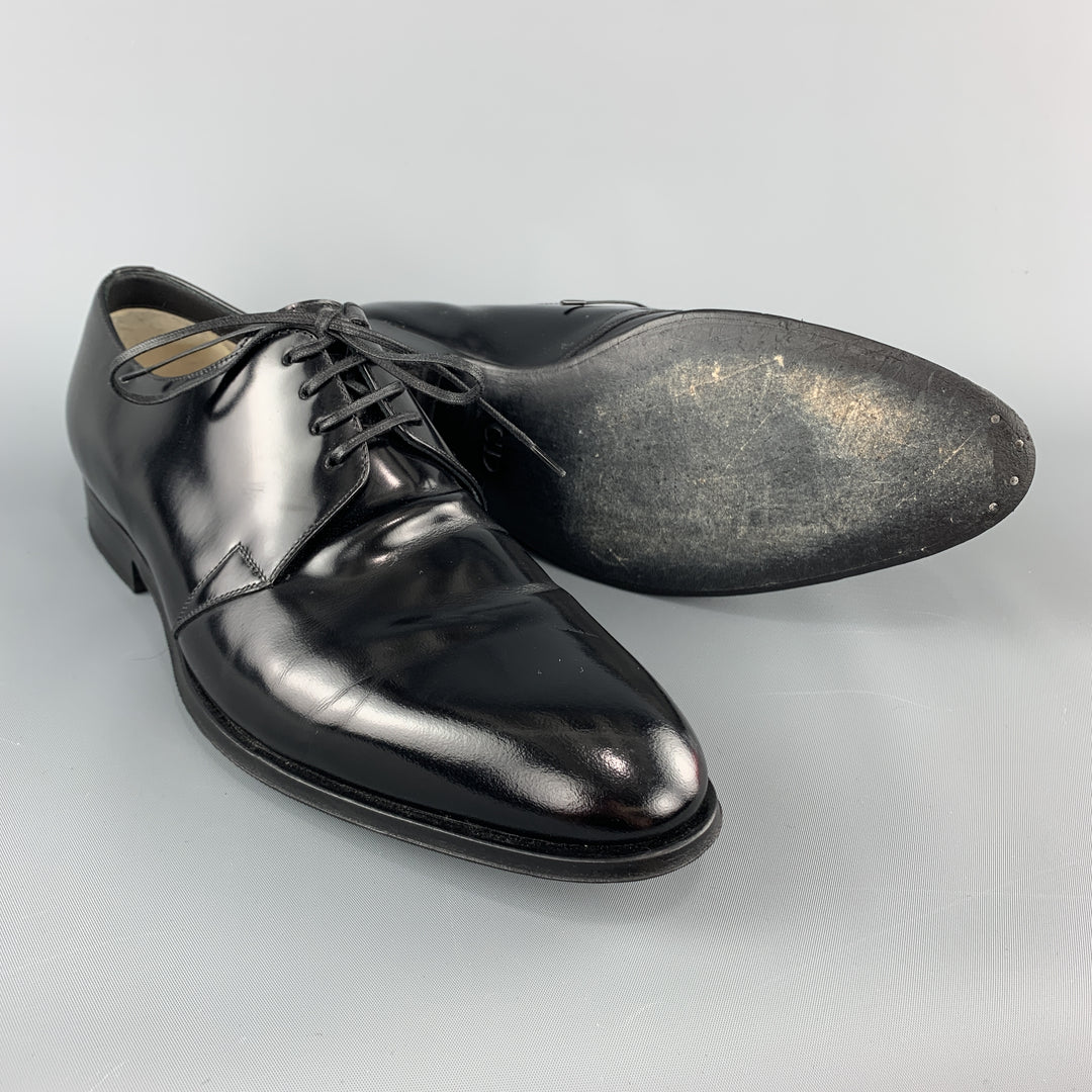 DIOR HOMME Taille 8 Chaussures habillées derby à lacets en cuir pointu noir