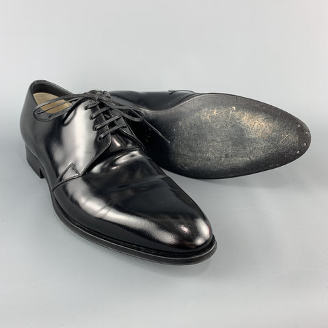 DIOR HOMME Size 8 Black Pointed Leather Lace Up Derby Dress Shoes