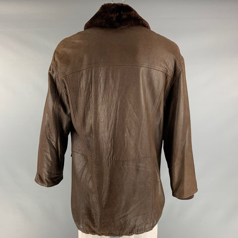 BYBLOS Taille 46 Veste en cuir massif marron Zip &amp; Snaps