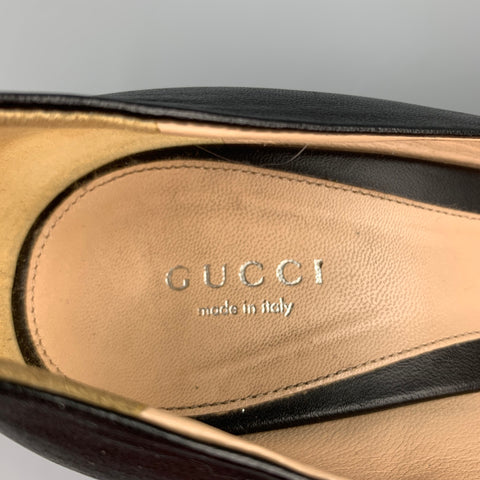 GUCCI Taille 9 Escarpins Peep Toe en cuir noir avec mors