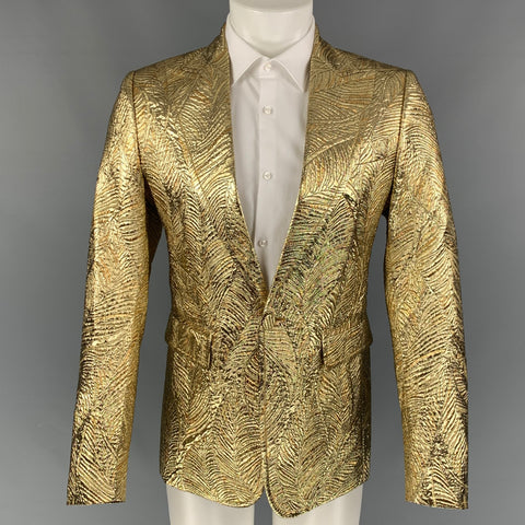 DSQUARED2 Size 40 Gold Jacquard Polyester Blend Peak Lapel Sport Coat