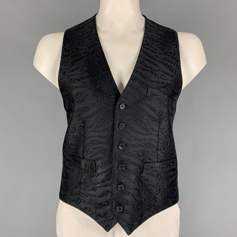 JOHN RICHMOND Size 44 Black Jacquard Polyester Blend Buttoned Vest