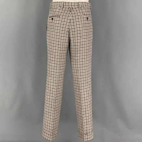 BLACK FLEECE Size 38 Burgundy Grey Cream Checkered Wool Blend 31  Suit