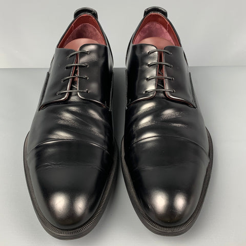 LOUIS VUITTON Size 11.5 Black Leather Cap Toe Lace Up Shoes