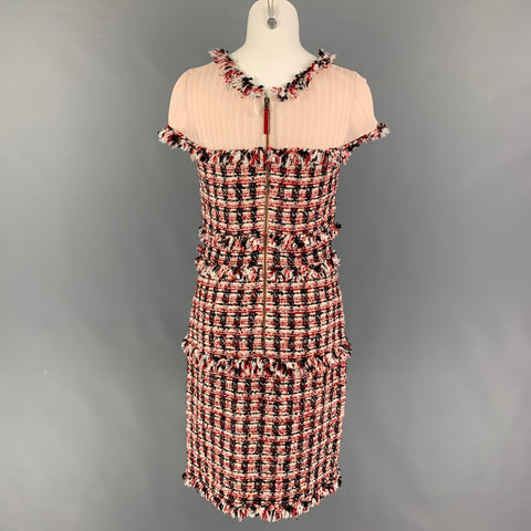 PAULE KA Size 6 Red Black White Virgin Wool Blend Mixed Fabrics Dress