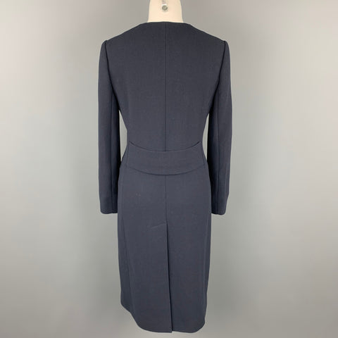 SALVATORE FERRAGAMO Talla 4 Abrigo con botones ocultos sin cuello de lana / seda azul marino
