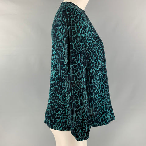 ZIMMERMANN Size 4 Cobalt &  Black Rayon Animal Print Long Sleeve Blouse