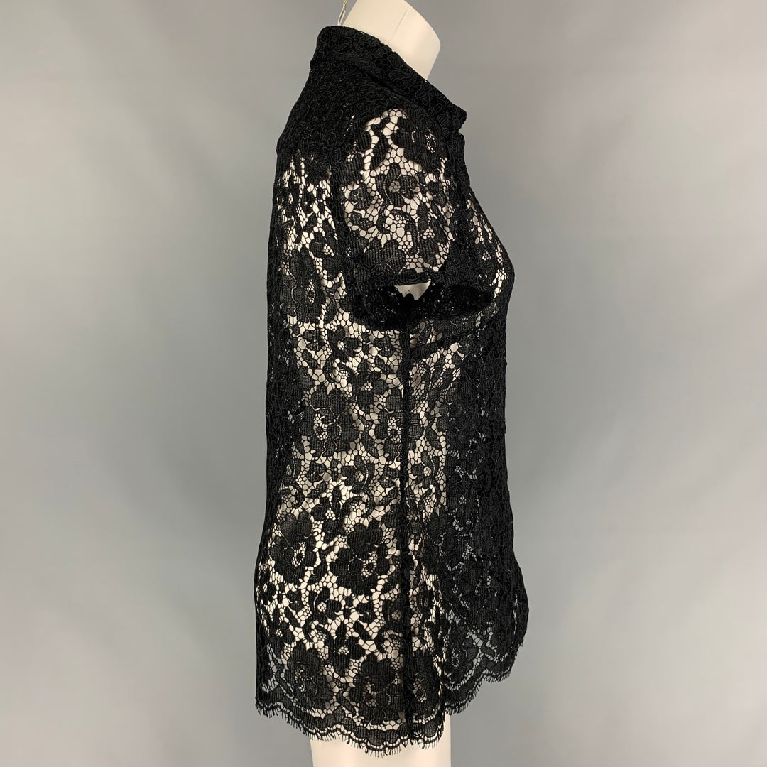BURBERRY PRORSUM Size 6 Black Polyester Guipure Hidden Placket Dress Top