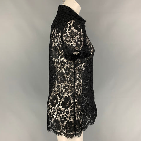 BURBERRY PRORSUM Talla 6 Top de vestido con tapeta oculta de guipur de poliéster negro