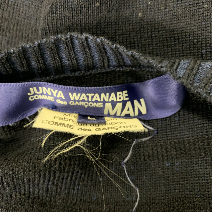 JUNYA WATANABE Size L Navy Black Stripe Wool Blend V-Neck Pullover
