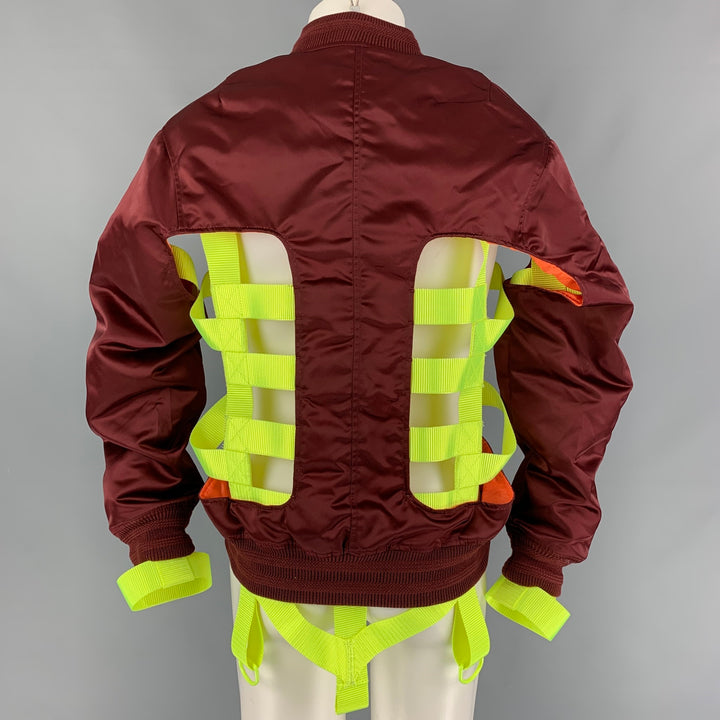 WALTER VAN BEIRENDONCK SS 19 Wild is the Wind Size S Burgundy Neon Skeleton Bomber Jacket