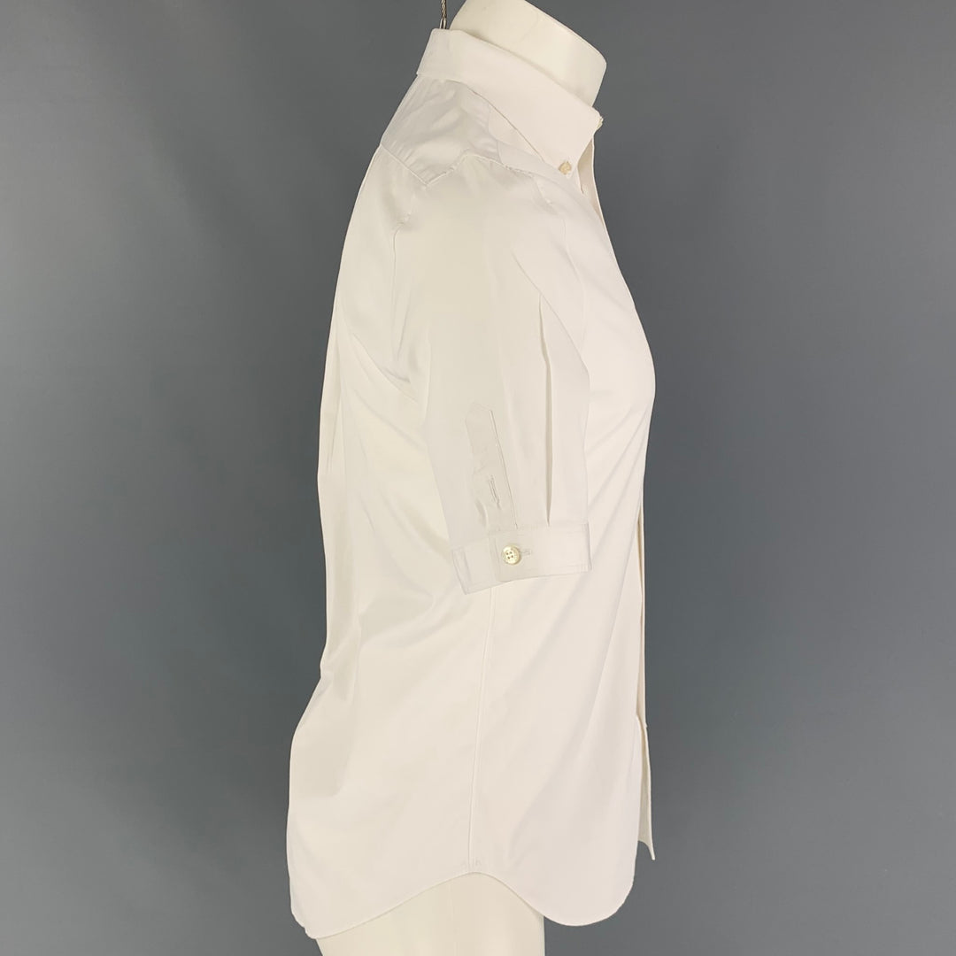 ALEXANDER MCQUEEN Size 38 White Blue Embroidery Cotton Short Sleeve Shirt