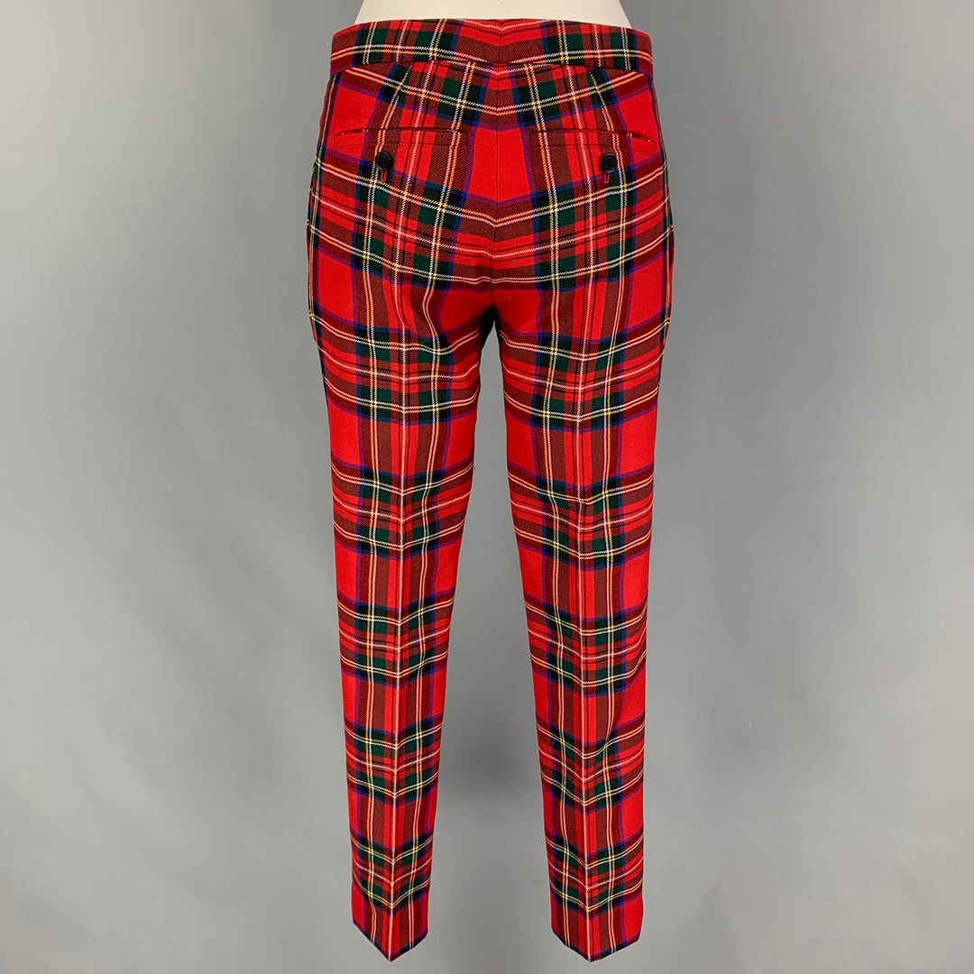 BURBERRY LONDON Size 2 Red Multi-Color Wool Plaid Tapered Dress Pants