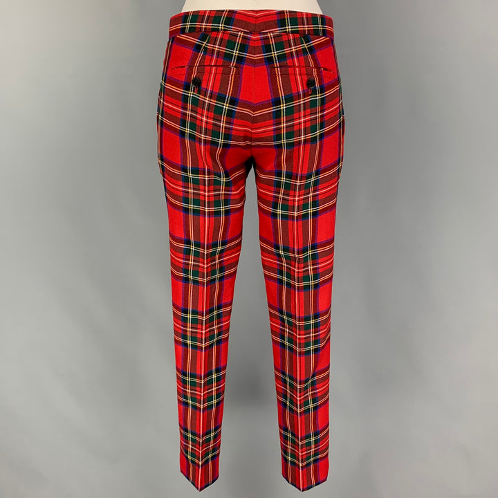 BURBERRY LONDON Size 2 Red Multi-Color Wool Plaid Tapered Dress Pants