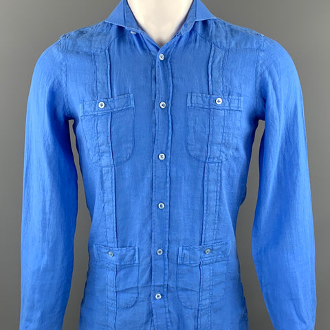 TRAFALGAR Size XS Blue Linen Button Up Long Sleeve Shirt