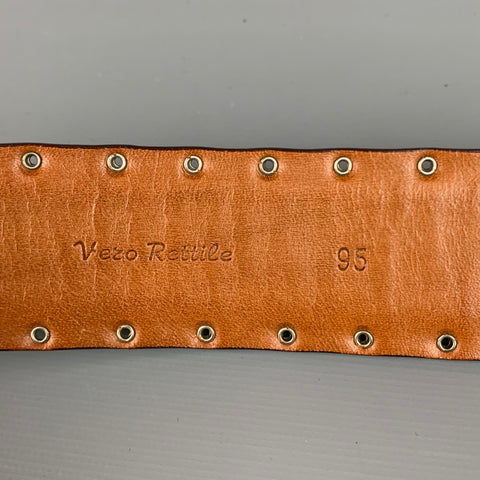 PAOLO VITALE Size 37 Brown & Silver Snake Skin Grommets Belt