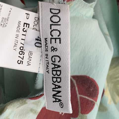 DOLCE & GABBANA Size 4 Light Blue Burgundy Green Floral Silk Blend Dress