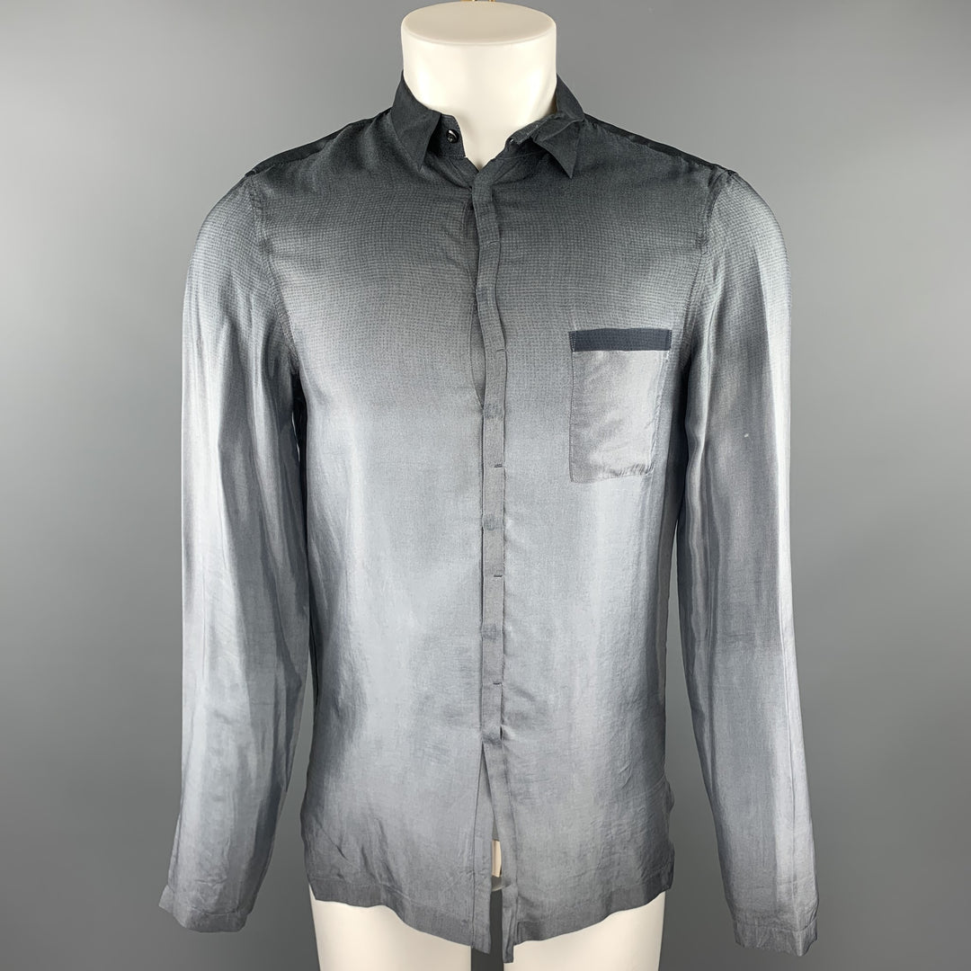 EMPORIO ARMANI Camisa Manga Larga Botones Ocultos Cupro Gris Ombre Talla M