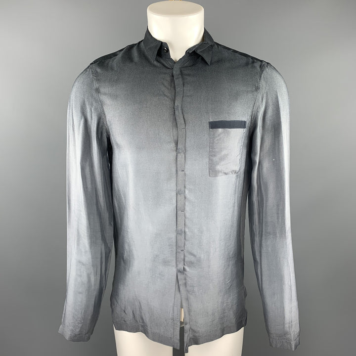 EMPORIO ARMANI Size M Grey Ombre Cupro Hidden Buttons Long Sleeve Shirt