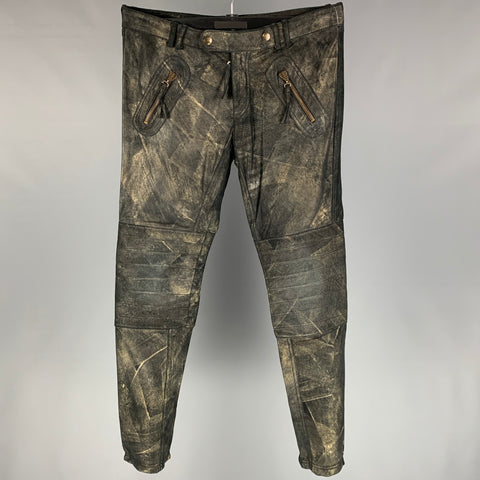 JUST CAVALLI Taille 34 Pantalon décontracté motard en cuir métallisé noir et or