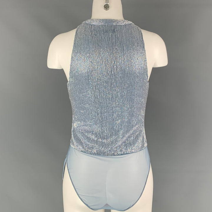 Vintage GIORGIO ARMANI Size M Light Blue Beaded Body Suit Dress Top