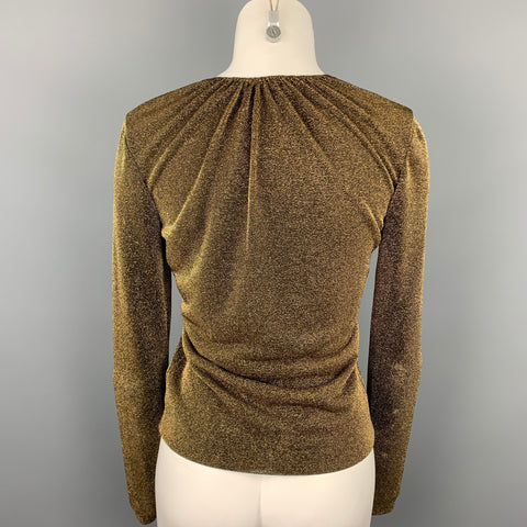 GUCCI Size 6 Gold & Black Lurex Polyester / Nylon V-Neck Dress Top