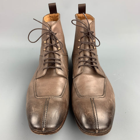 PAUL SMITH Taille 9,5 Bottines à lacets en cuir vieilli marron