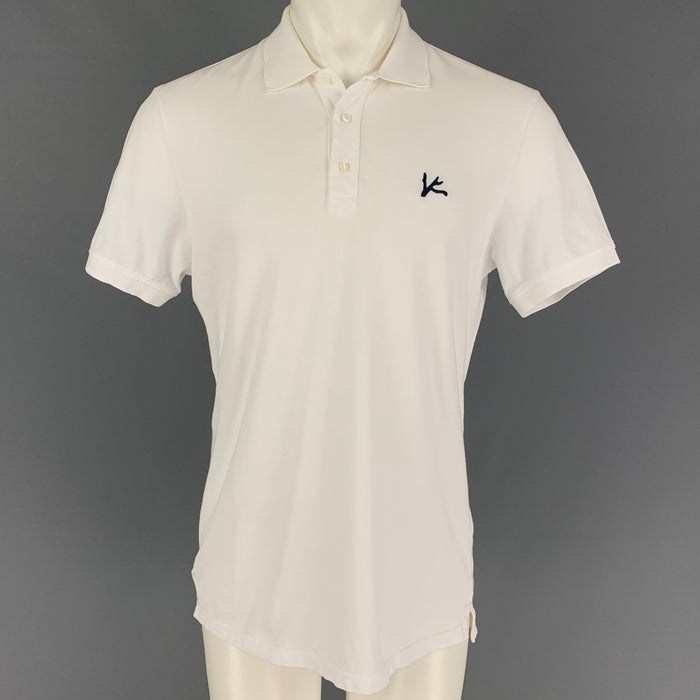 ISAIA Size M White Navy Embroidery Cotton Short Sleeve Polo