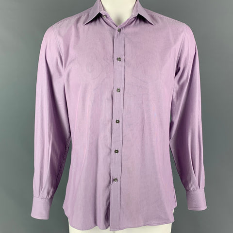 GUCCI Size L Purple White Stripe Cotton Button Down Long Sleeve Shirt