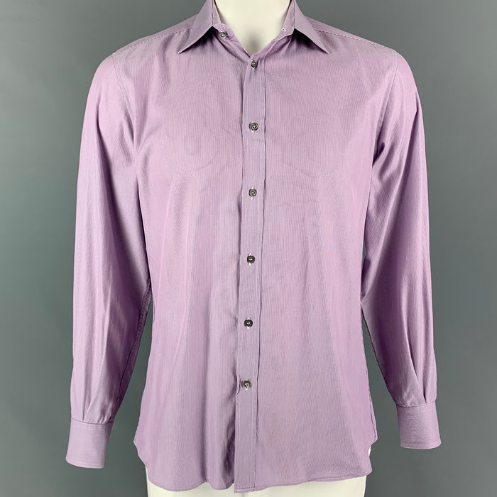 GUCCI Size L Purple White Stripe Cotton Button Down Long Sleeve Shirt