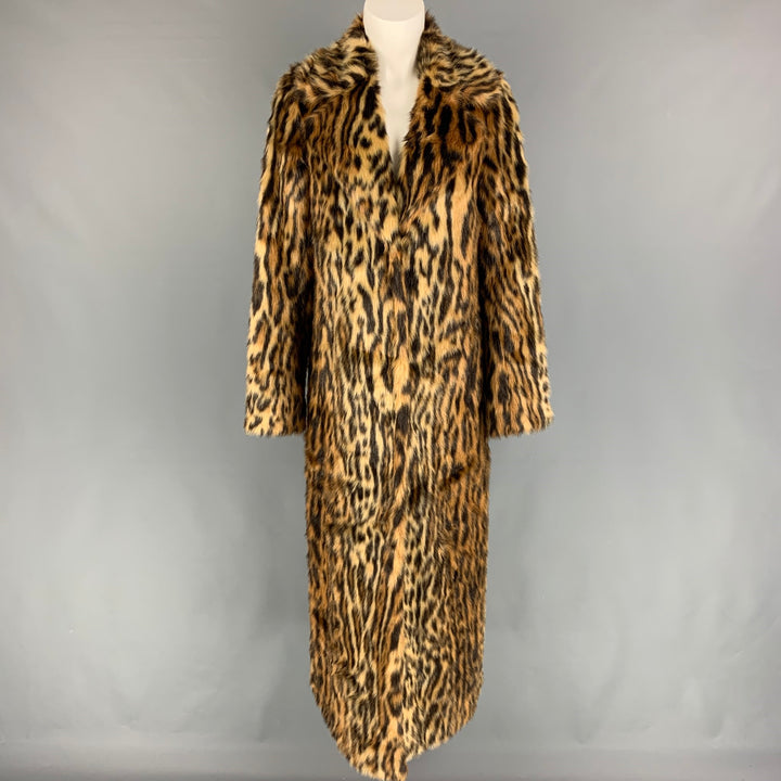 STAND STUDIO Size XS Tan Black Faux Fur Animal Print Notch Lapel Coat